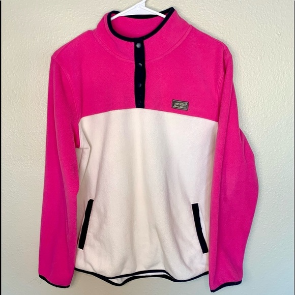Eddie Bauer Other - EDDIE Bauer Girls Pink/White/Black Fleece Half Button Sweater - Size Large